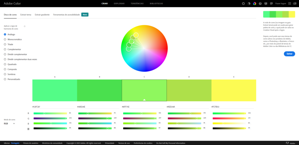 paleta de cores